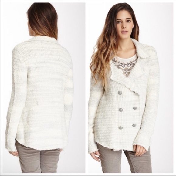 Free People Zebra Yarn Icicle Teddy Sweater Double Breasted Blazer Sz Small - Picture 1 of 12